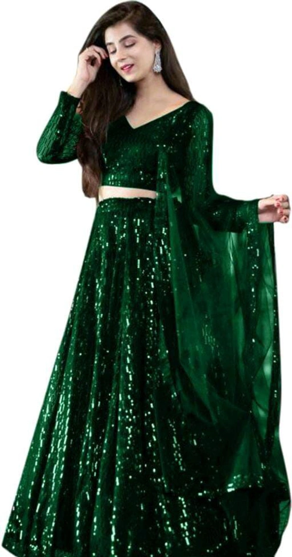 Women's Black Lehengha Choli ( Semi-Stiched ) - GREEN