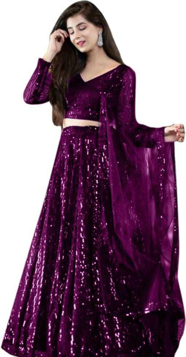 Women's Black Lehengha Choli ( Semi-Stiched ) - WINE