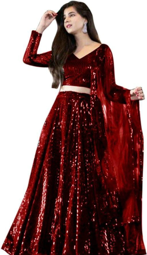 Women's Black Lehengha Choli ( Semi-Stiched ) - RED