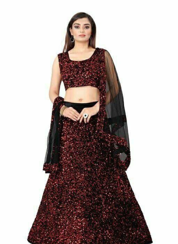 Designer Sequin Lehenga - Red