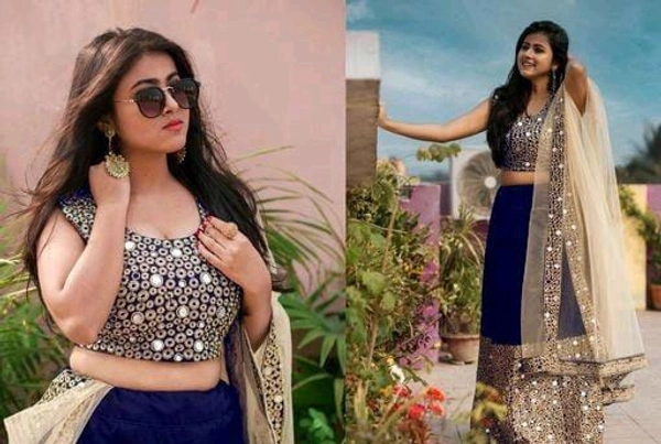 mirror work embroidery lehenga choli - Dark Blue