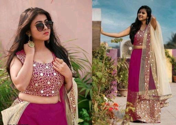 mirror work embroidery lehenga choli - Pink
