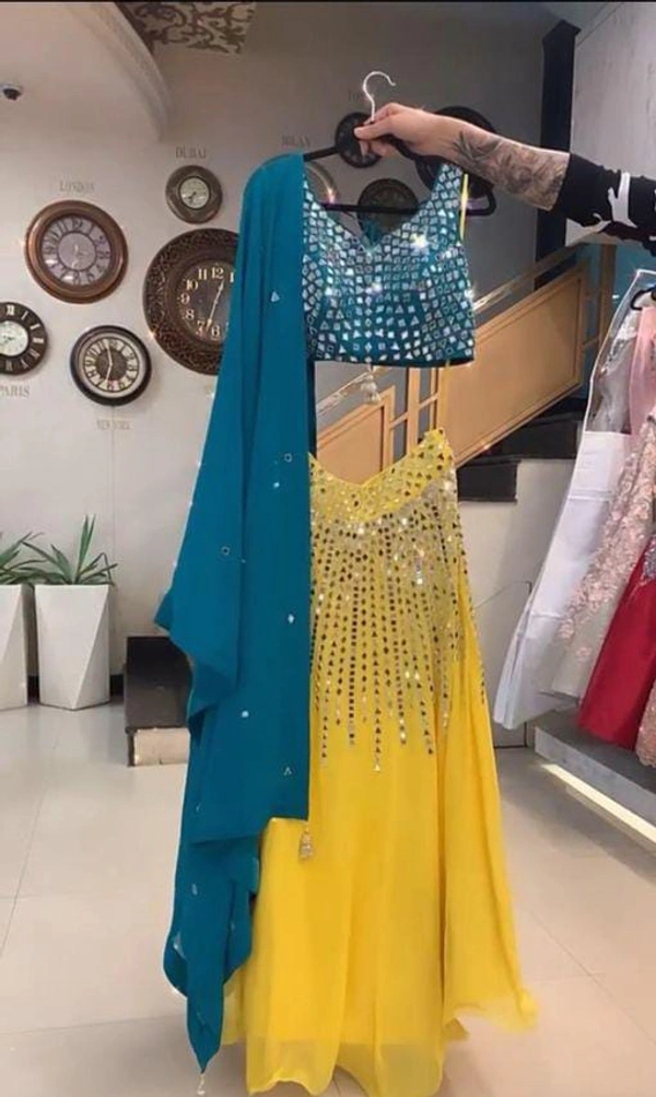 MIRROR EMBROIDEDY WORK LEHENGA - 