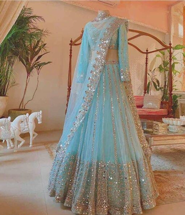 Heavy Net Embroidery Lehenga Choli - Sky Blue