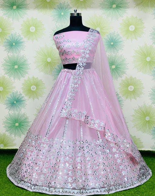 Heavy Net Embroidery Lehenga Choli - Baby Pink