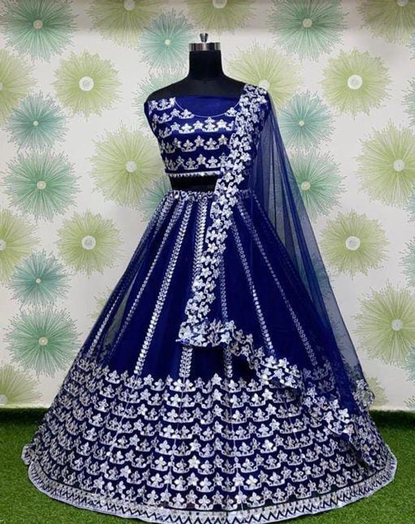 Heavy Net Embroidery Lehenga Choli - Dark Blue