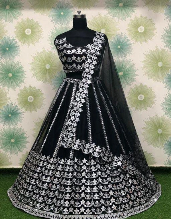 Heavy Net Embroidery Lehenga Choli - Black