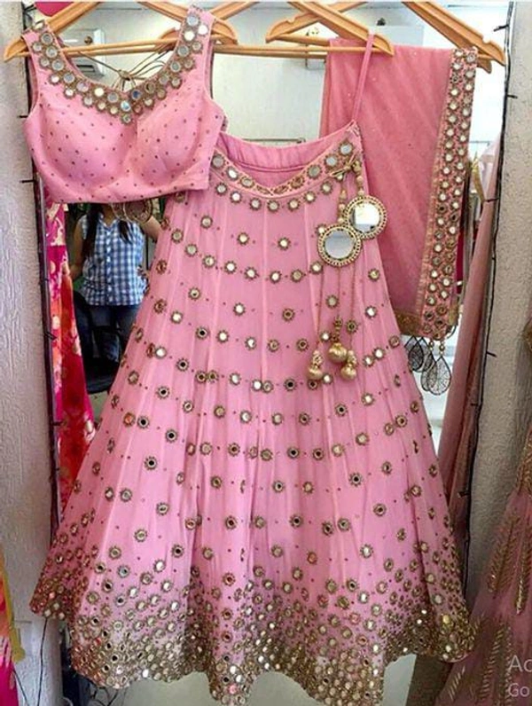 Mirror Work Lehenga Choli - Raani Pink