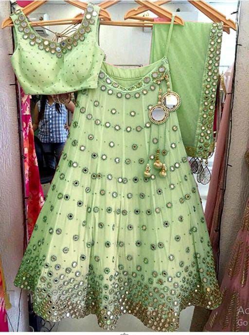 Buy Indian Lehenga - Light Green Mirror Work Embroidery Wedding Lehenga  Choli