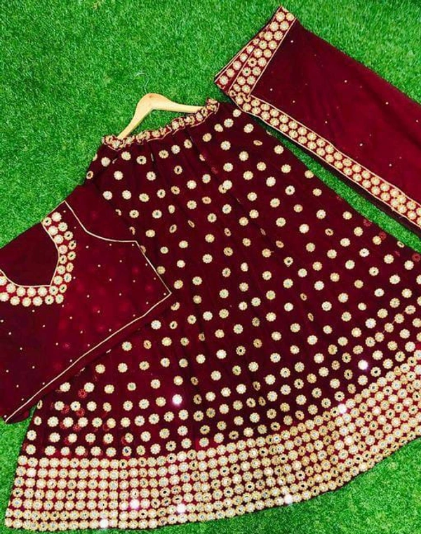 Mirror Work Lehenga Choli - MAROON