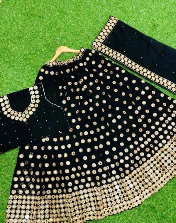 Mirror Work Lehenga Choli - BLACK