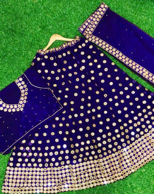 Mirror Work Lehenga Choli - BLUE