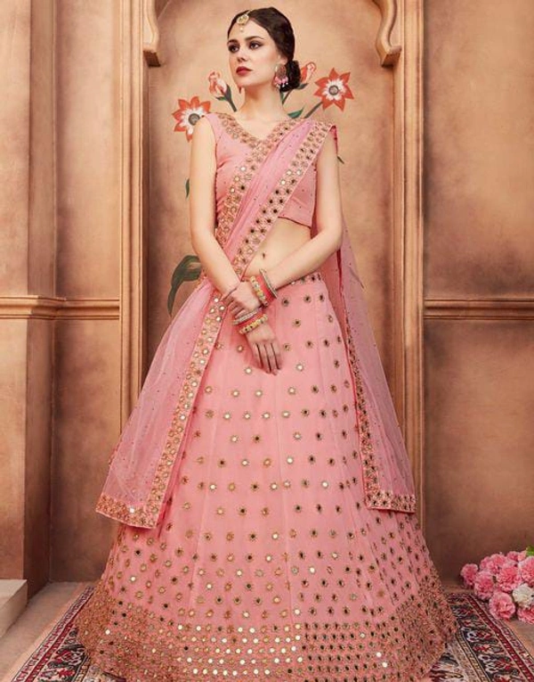 Mirror Work Lehenga Choli - BabyPink