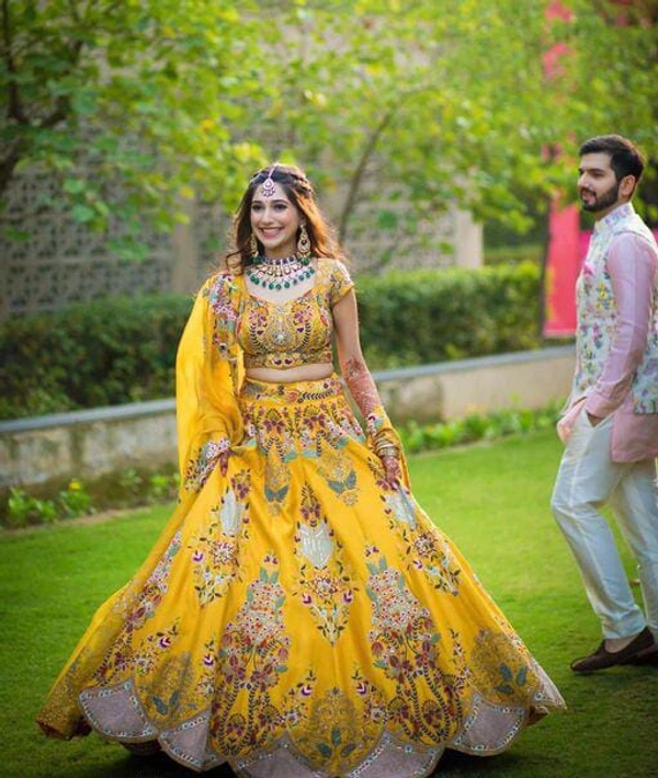 Gota work mirror Lehenga - yellow