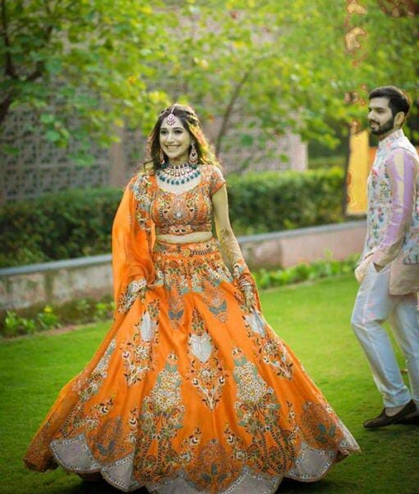 Gota work mirror Lehenga - orange
