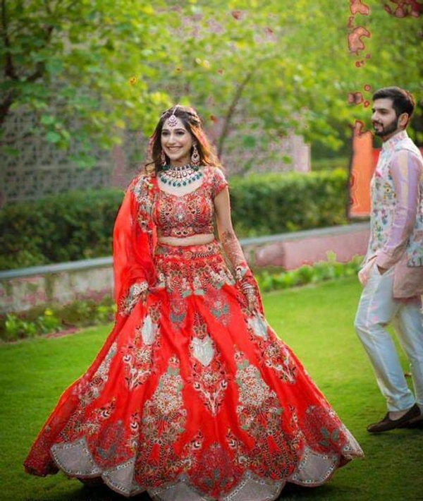 Gota work mirror Lehenga - Red