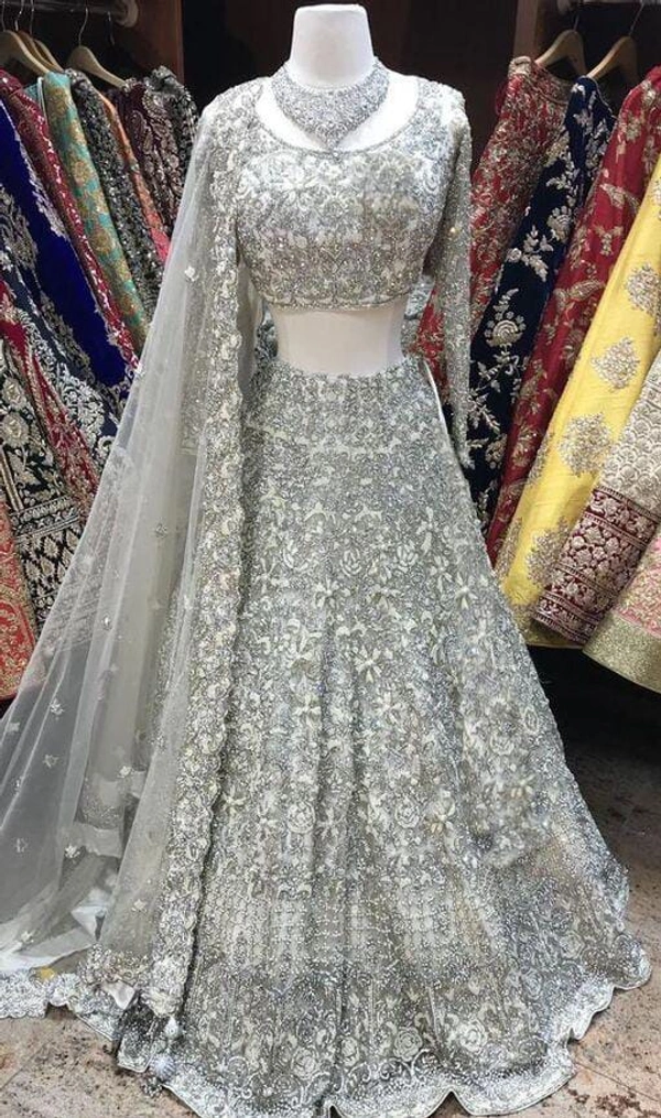 Full Sleeves Lehenga - silver