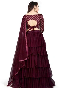 Net Lehenga - maroon