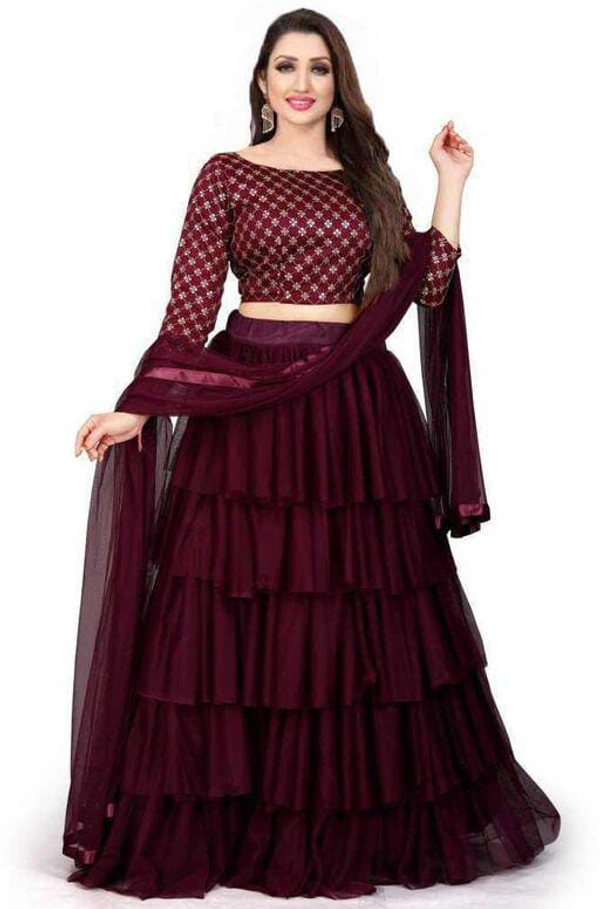 Net Lehenga - maroon