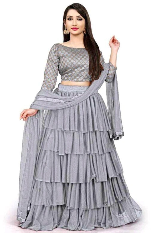 Net Lehenga - Grey