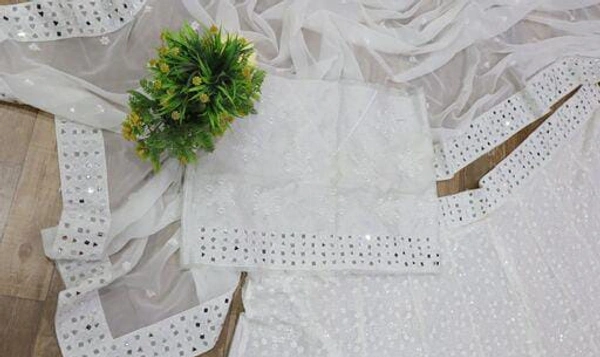 WHITE GEORGETTE HEAVY SEQUENCE EMBROIDERY WORK A