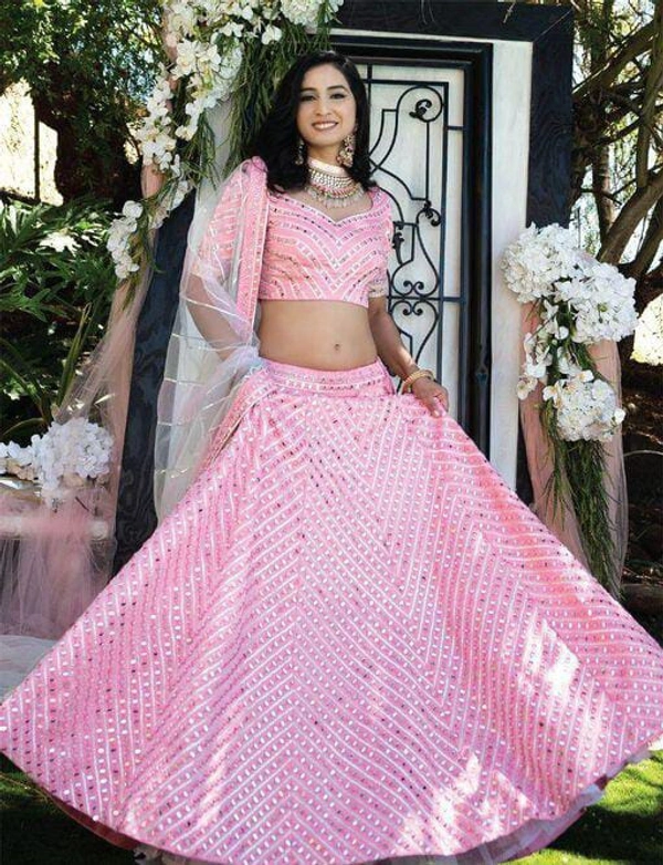 Embroidery Work and Mirror Work Lehenga with Dupatta