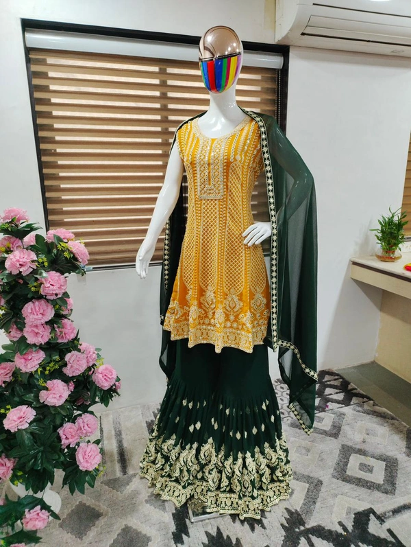 Designer sharara - yellow-Green