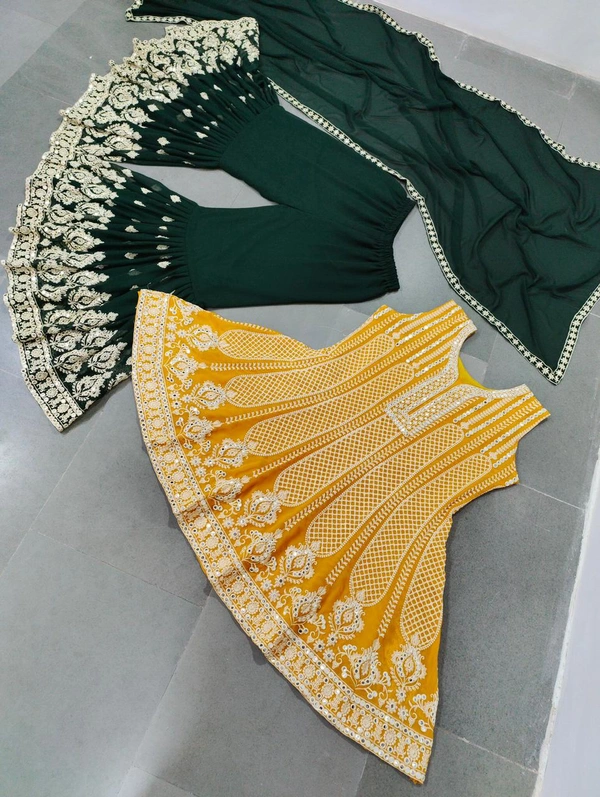Designer sharara - yellow-Green