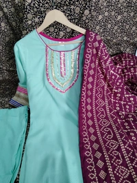 Printed Kurta With Bhandhej Work Dupatta With Pant Sets 