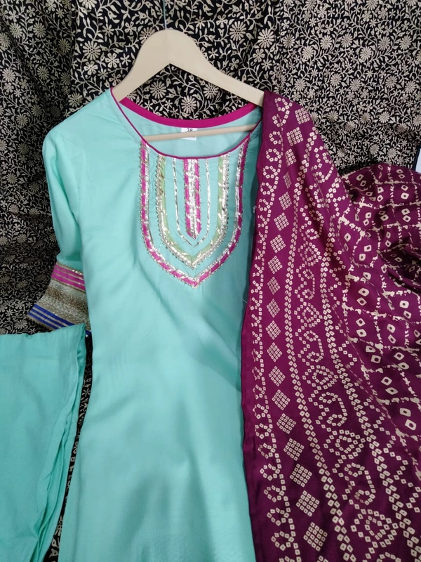 Printed Kurta With Bhandhej Work Dupatta With Pant Sets 
