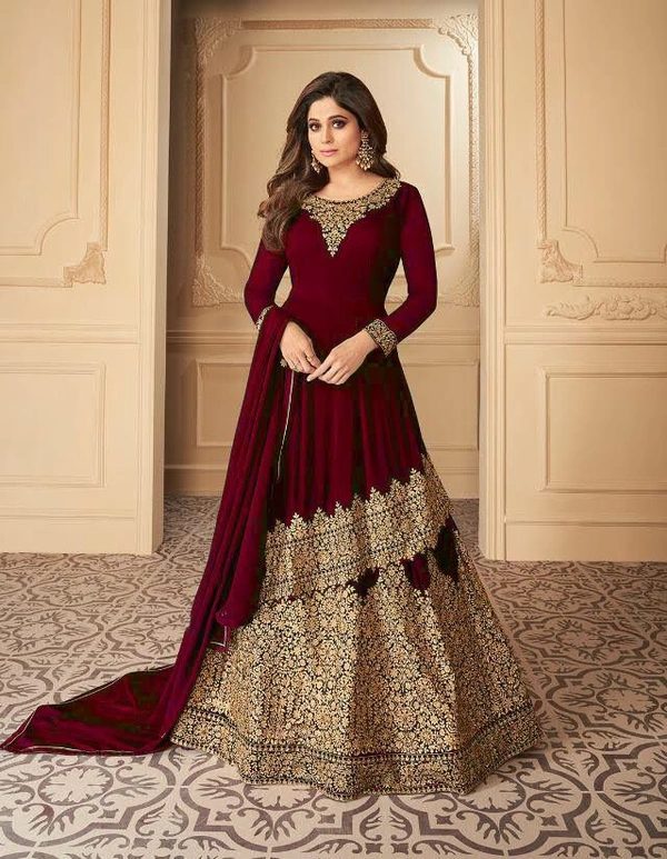 Georgette Sharara Set - Maroon