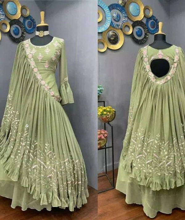  2-Way Beautiful Gown dress with Thred and Dupatta - 3
