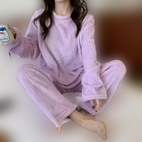Purplish Pinkish Night Suit For Winters - French Lilac, L