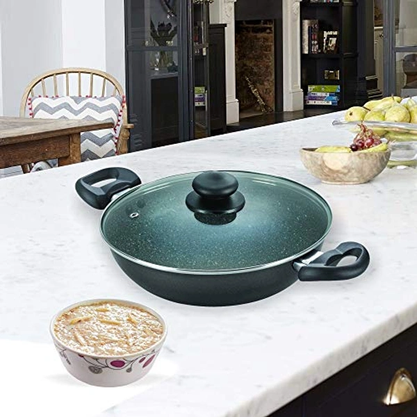 TTK PRESTIGE Prestige Omega Deluxe Granite Kadai, 240mm, Black