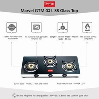 TTK Prestige Prestige Marvel Plus Glass Top 3 Burner Gas Stove, Manual Ignition, Black