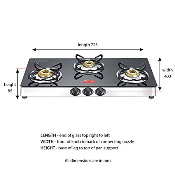 Ttk Prestige Prestige Royale Plus Stainless Steel 3 Burner Gas Stove, Black