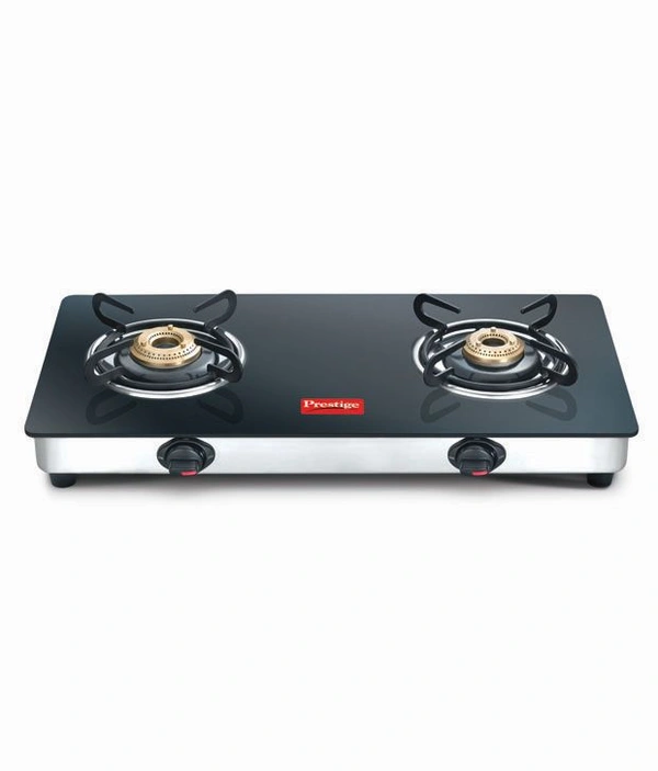 Prestige Marvel Plus Glass Top 2 Burner Gas Stove, Manual Ignition, Black