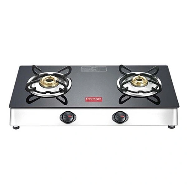 Prestige Marvel Plus Glass Top 2 Burner Gas Stove, Manual Ignition, Black