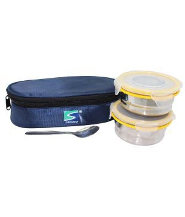 Stenso Donito-2 Soft Pouch Lunch Box And Stainless Steel Tiffin (pouch + 2 Containers + Lids + Spoon)