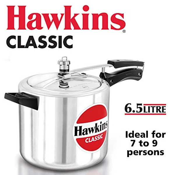 Hawkins Cooker Hawkins Classic Pressure Cooker, 6.5 Litre, Silver (CL65)