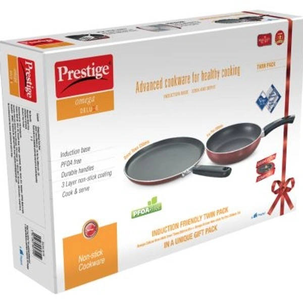 TTK PRESTIGE Prestige Omega Select Plus Twin Pack of cookware set including Non Stick Roti Tawa and Fry Pan (1 Unit -Omni Tawa 275mm, 1 Unit Fry Pan 200mm)