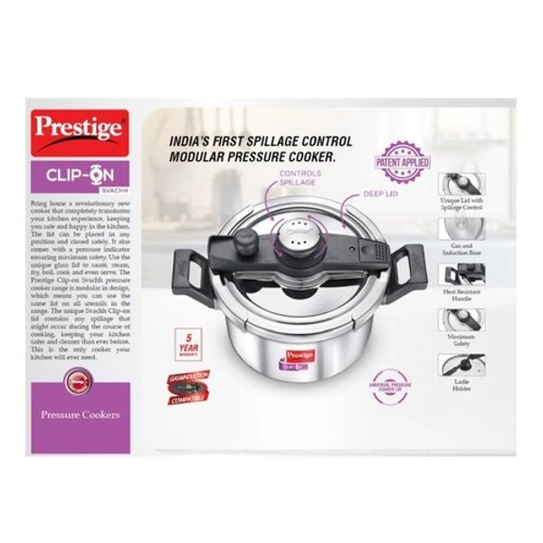 TTK Prestige Ltd Prestige Stainless Steel Svachh Clip-on 5ltr Cooker