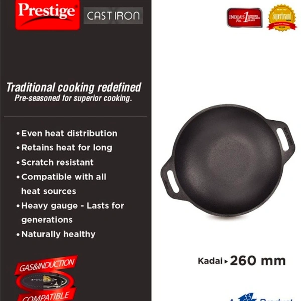 TTK PRESTIGE Prestige Cast Iron Kadai, 260 mm