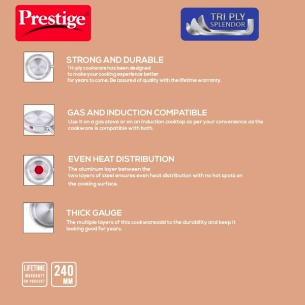 Ttk Prestige Tri Ply Splendor Fry Pan, 260mm, 2.3 litres