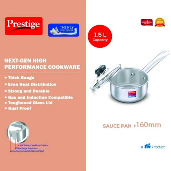 Ttk Prestige TriPly Splendor Sauce Pan 160mm, 1.5 L