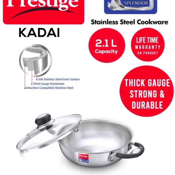Ttk Prestige Tri Ply Splendor Kadai 220mm, 2.1 litres