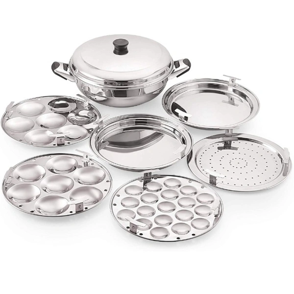 AK Empires Stainless Steel Multi Kadai With 2 Idle Plate,2 Dhokla Plate ,1 Patra Plate ,1 Mini Idle Plate