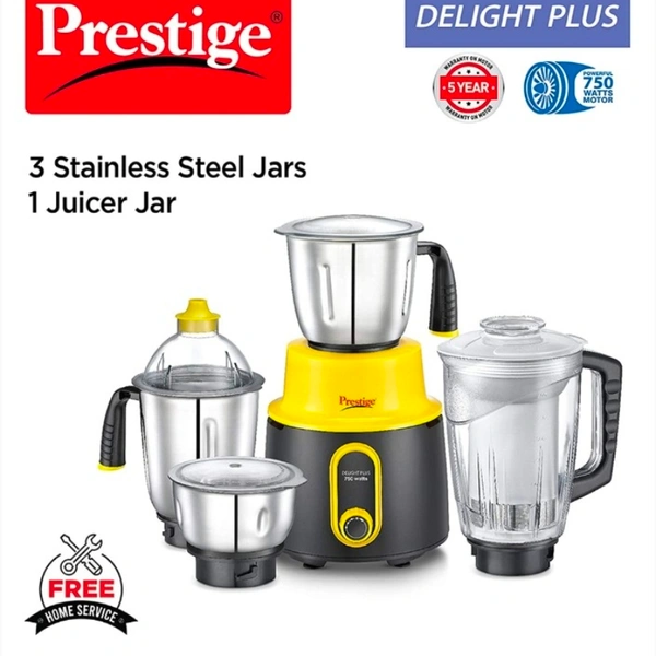 TTK Prestige  Delite Plus 4 Jar Mixer Grinder 750W - Colorful, Stylish and Powerful, ISI certified mixer grinder, Strong 750 watts motor4 super efficient