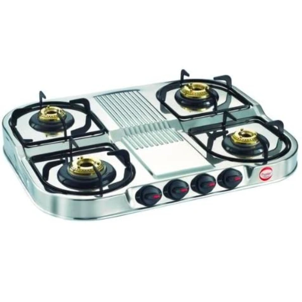 Ttk Prestige  DGS 04 Gas Stove - Individual pan supports and drawn stainless steel bodyHigh-efficiency brass burner