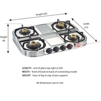 Ttk Prestige  DGS 04 Gas Stove - Individual pan supports and drawn stainless steel bodyHigh-efficiency brass burner